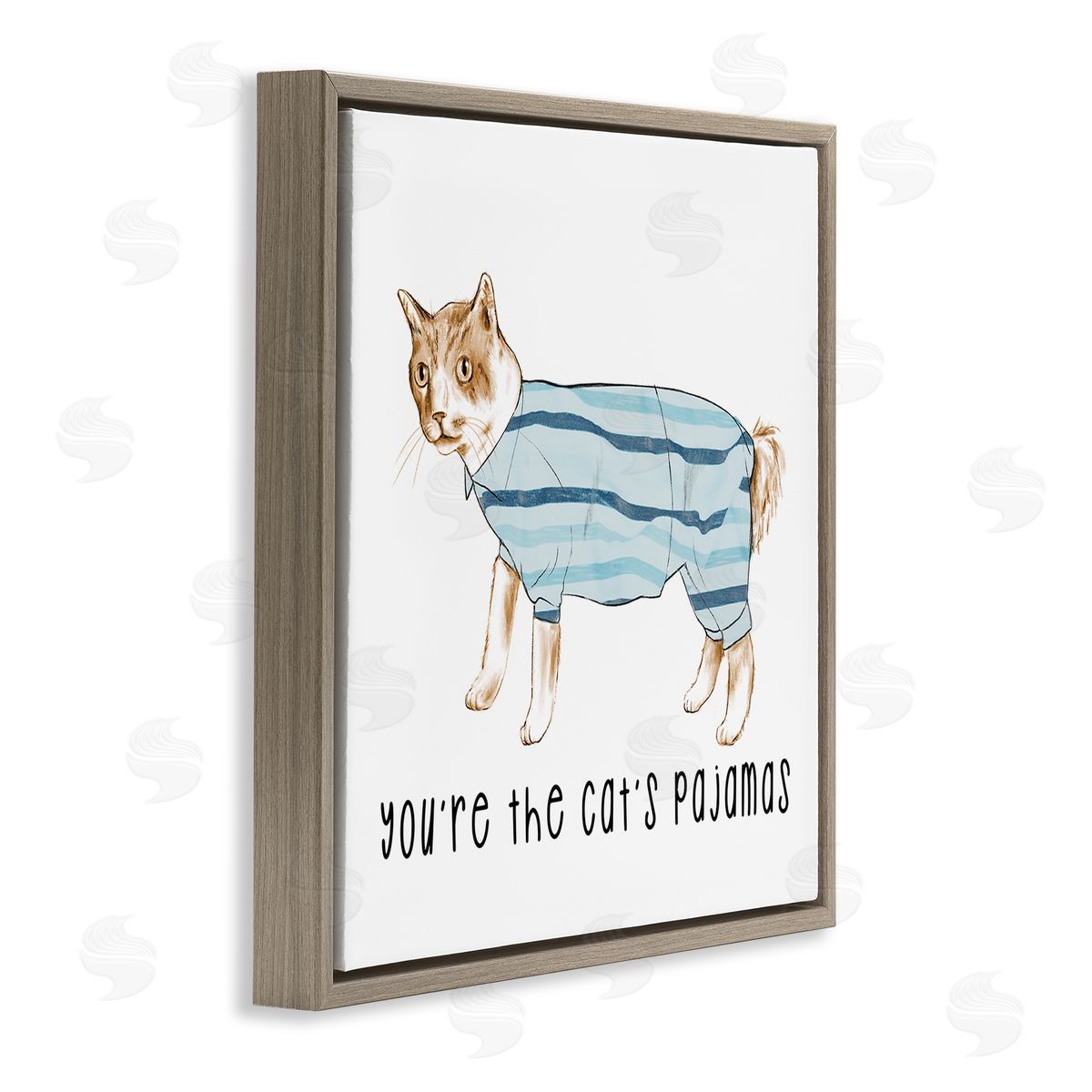 Stupell Studio The Cat's Pajamas Phrase Brown Floating Frame Canvas Wall Art Print