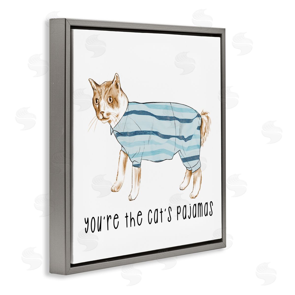 Stupell Studio The Cat's Pajamas Phrase Gray Floating Frame Canvas Wall Art Print