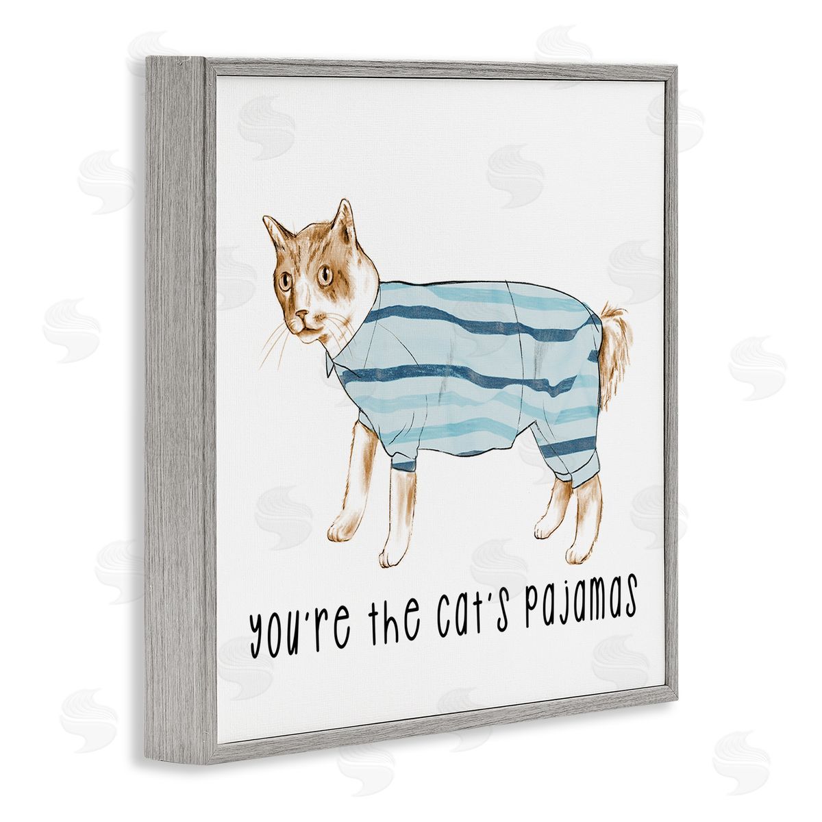 Stupell Studio The Cat's Pajamas Phrase Gray Framed Glicee Wall Art Print