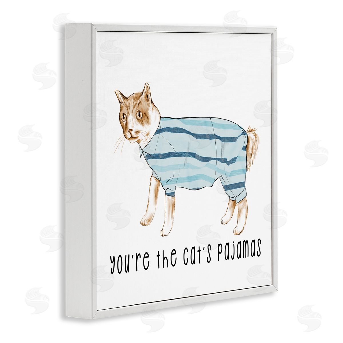 Stupell Studio The Cat's Pajamas Phrase White Framed Glicee Wall Art Print