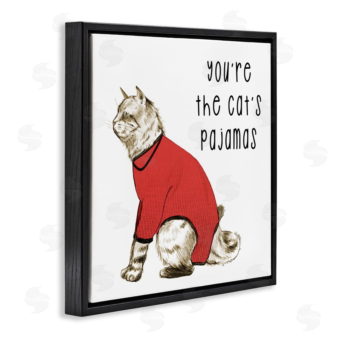 Stupell Studio The Cat's Pajamas Funny Pet Black Floating Frame Canvas Wall Art Print