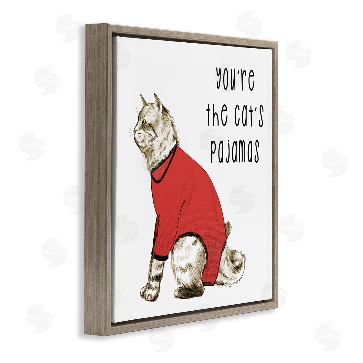 Stupell Studio The Cat's Pajamas Funny Pet Brown Floating Frame Canvas Wall Art Print