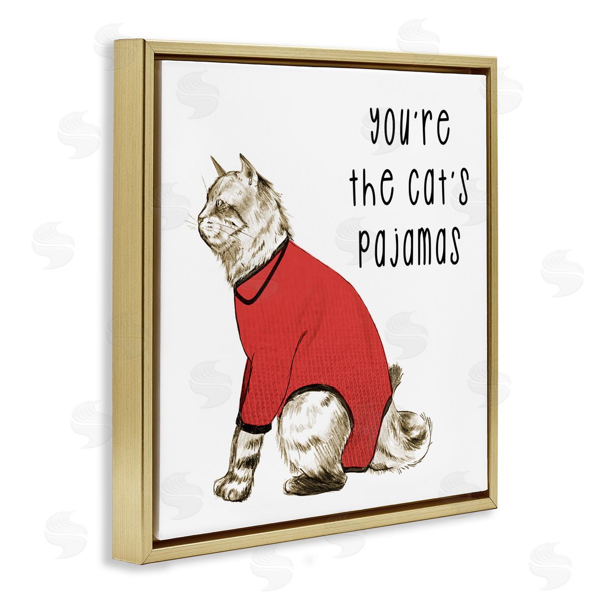 Stupell Studio The Cat's Pajamas Funny Pet Gold Floating Frame Canvas Wall Art Print