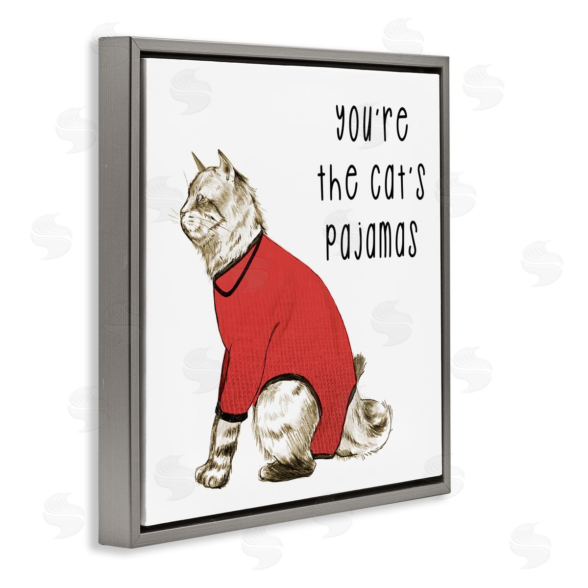 Stupell Studio The Cat's Pajamas Funny Pet Gray Floating Frame Canvas Wall Art Print