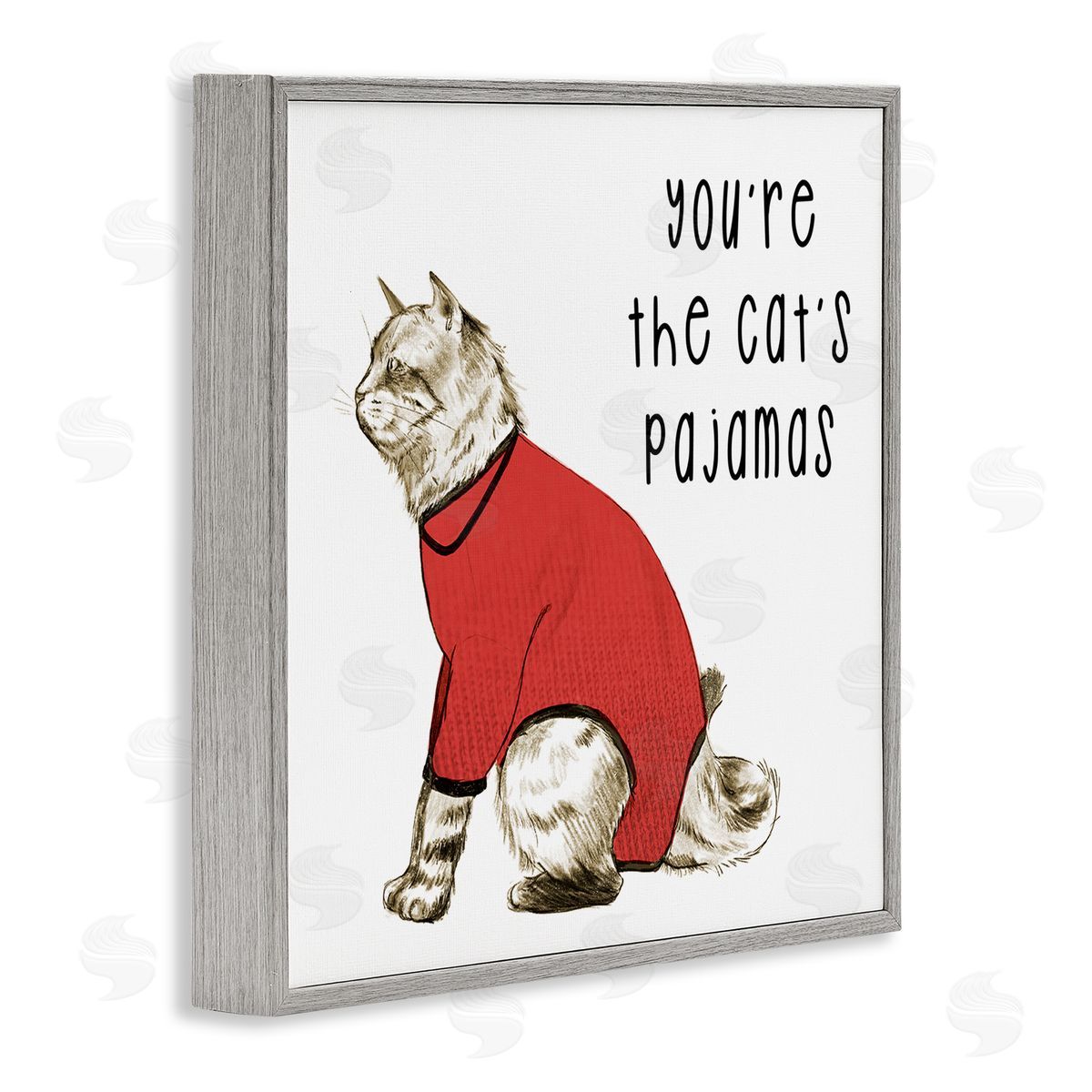Stupell Studio The Cat's Pajamas Funny Pet Gray Framed Glicee Wall Art Print