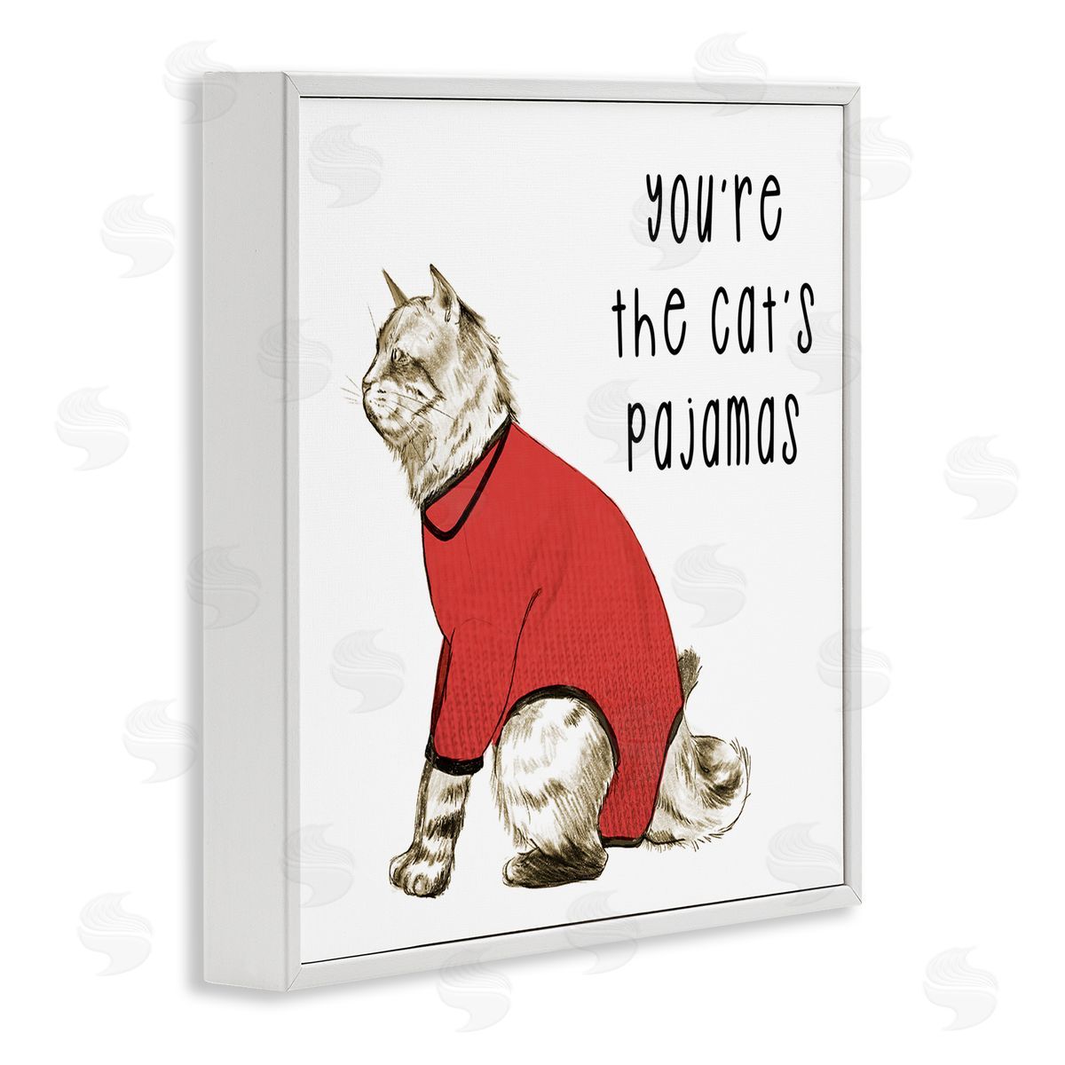 Stupell Studio The Cat's Pajamas Funny Pet White Framed Glicee Wall Art Print