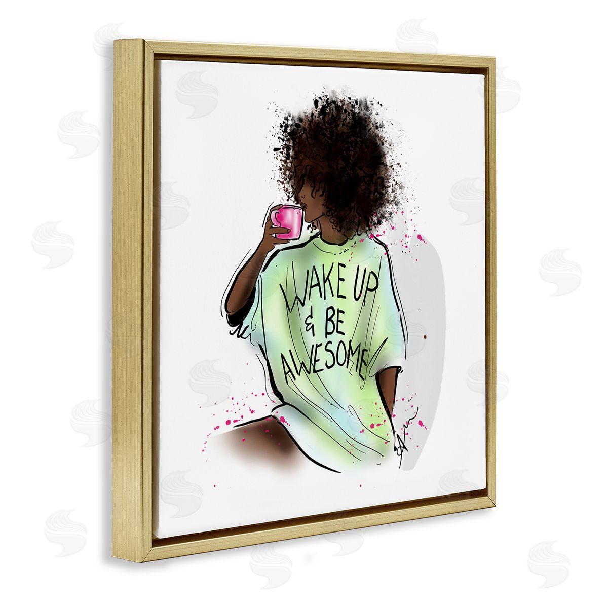 Alison Petrie Wake Up Be Awesome Phrase Gold Floating Frame Canvas Wall Art Print