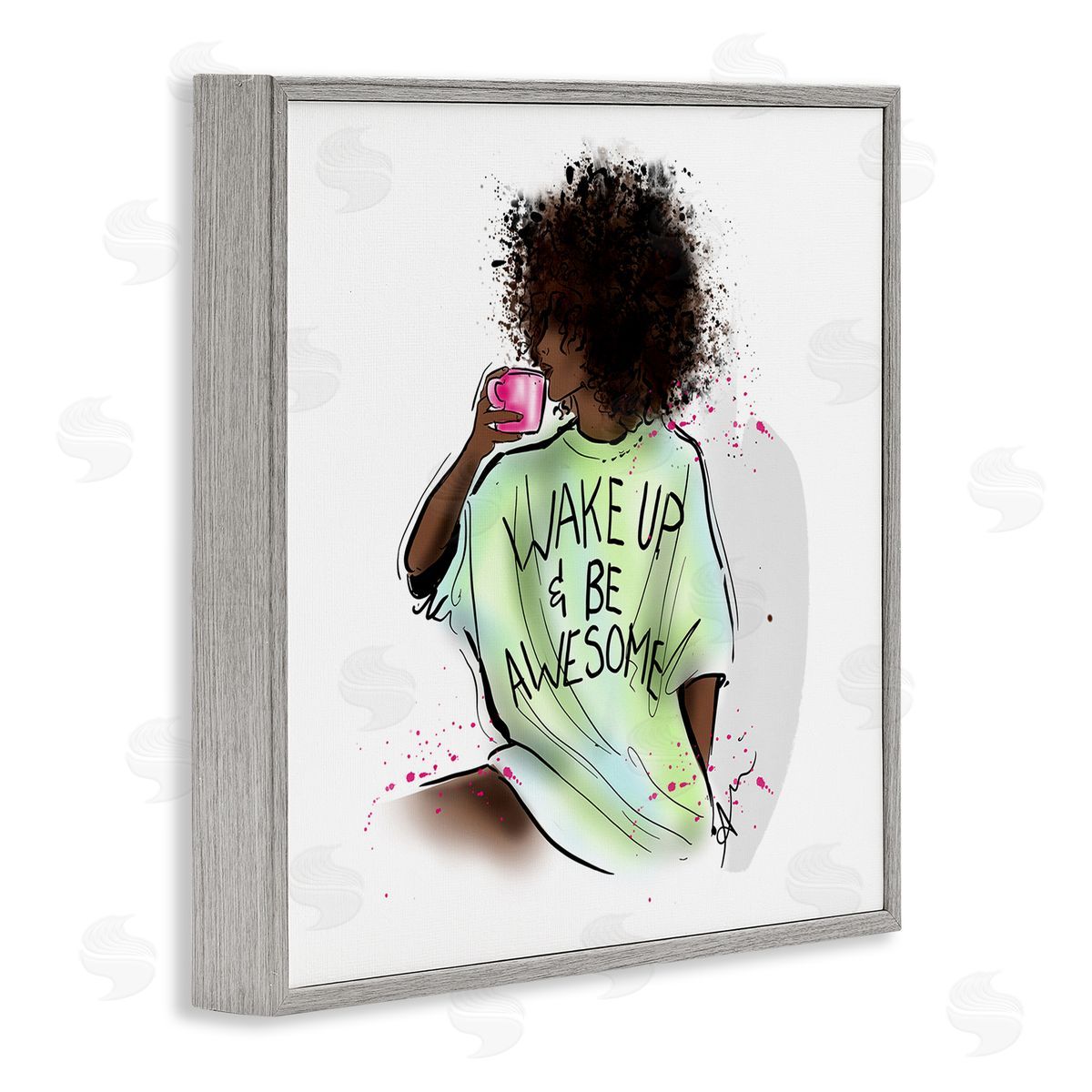 Alison Petrie Wake Up Be Awesome Phrase Gray Framed Glicee Wall Art Print