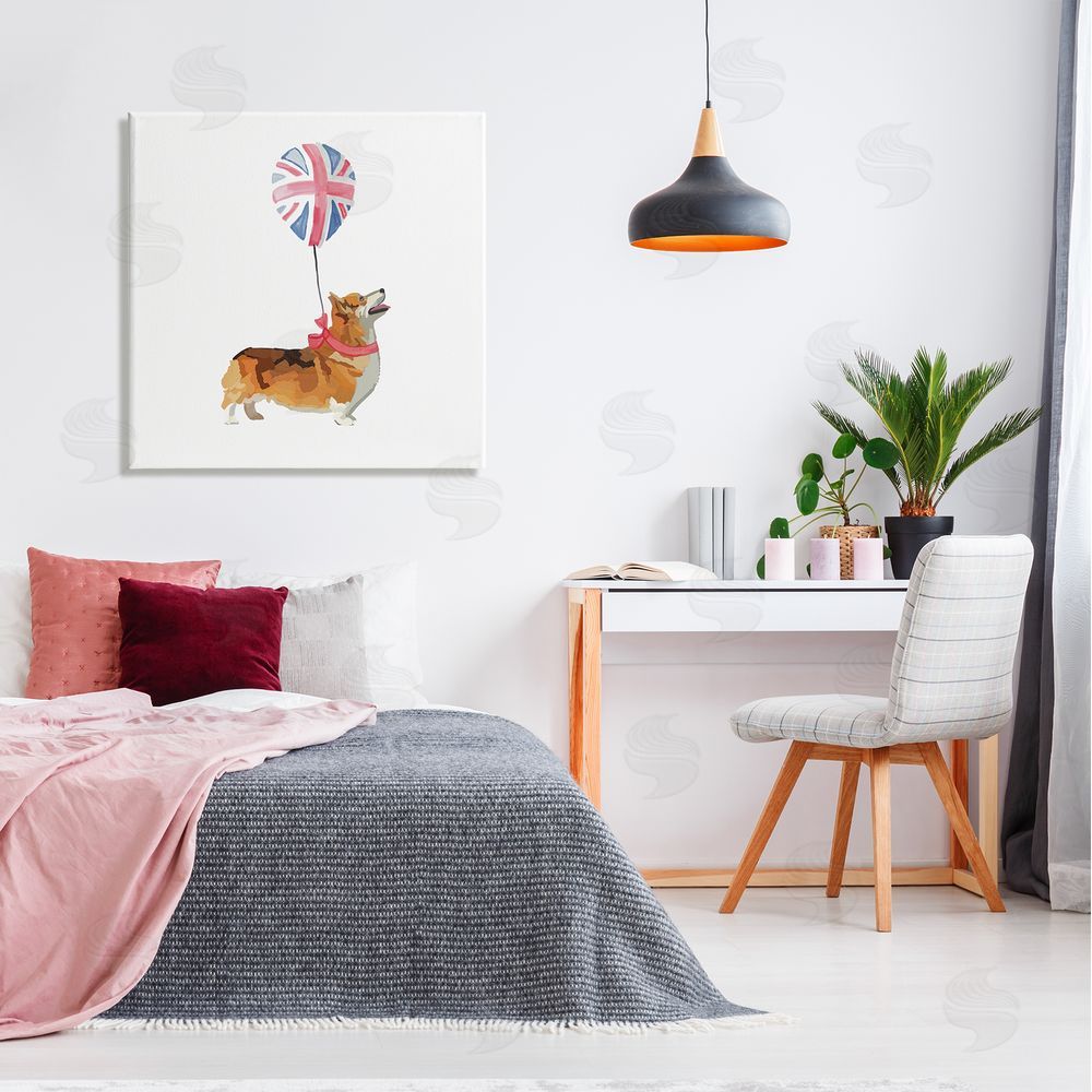 Amelia Noyes UK Royal Corgi Dog Balloon Canvas Wall Art in Room