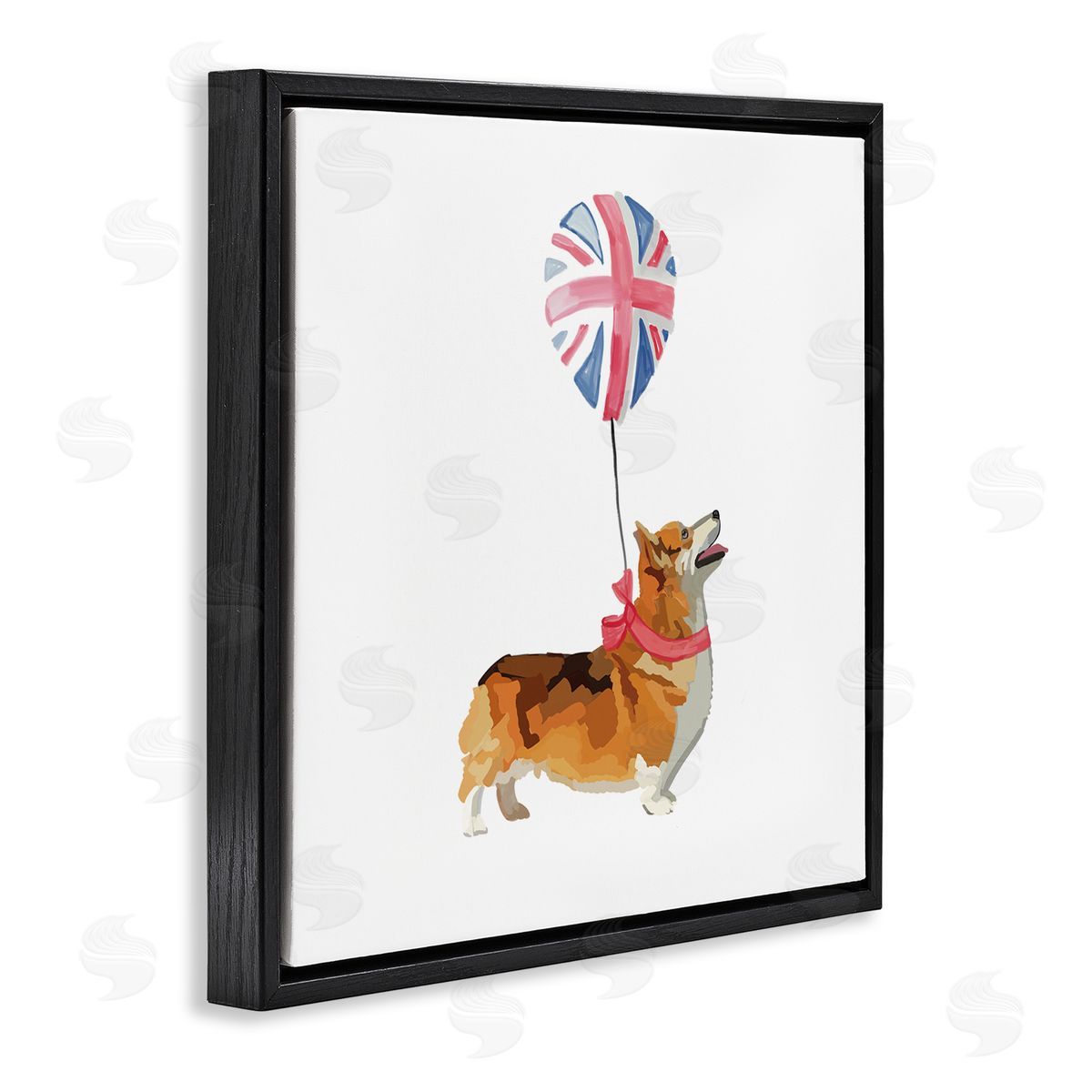 Amelia Noyes UK Royal Corgi Dog Balloon Black Floating Frame Canvas Wall Art Print