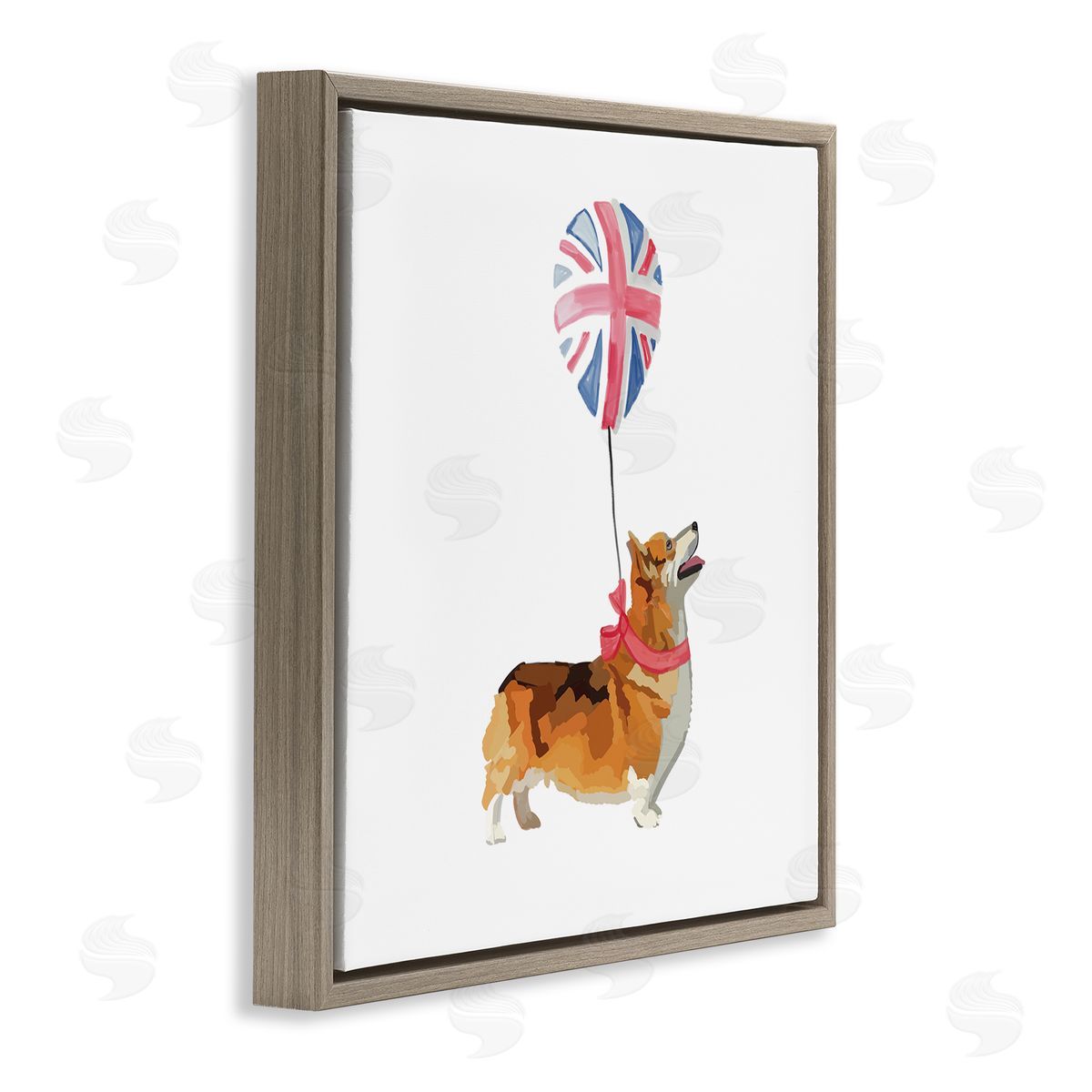 Amelia Noyes UK Royal Corgi Dog Balloon Brown Floating Frame Canvas Wall Art Print