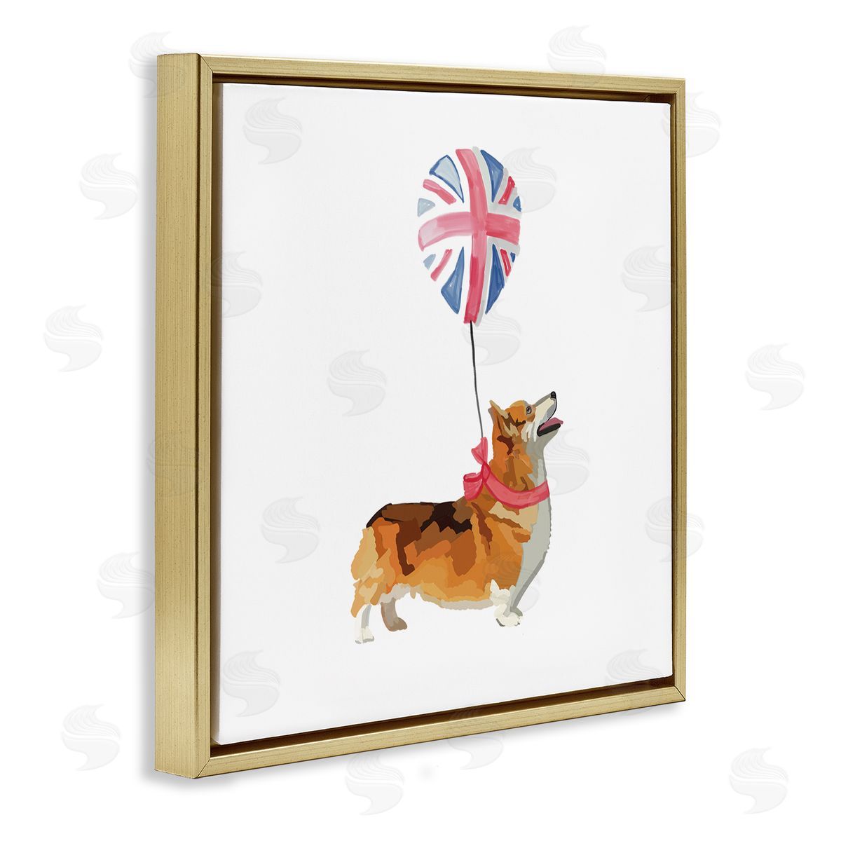Amelia Noyes UK Royal Corgi Dog Balloon Gold Floating Frame Canvas Wall Art Print