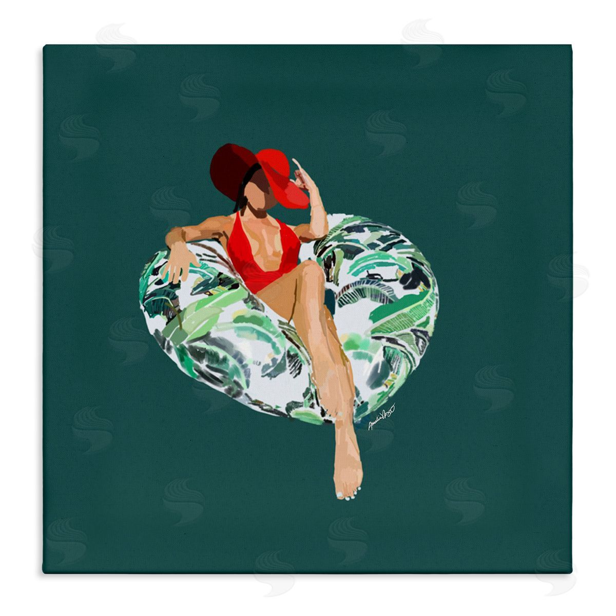 Amelia Noyes Stylish Woman Pool Float Stretched Canvas Wall Art Print