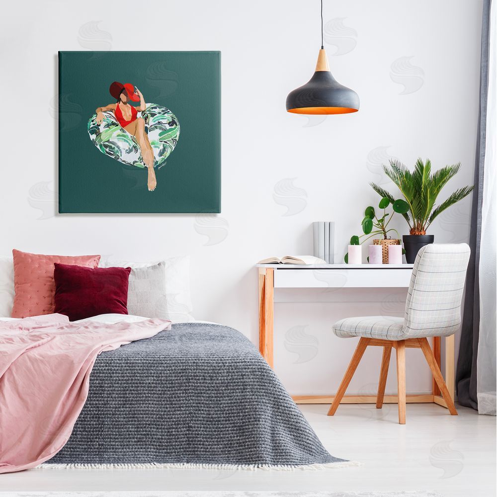 Amelia Noyes Stylish Woman Pool Float Canvas Wall Art in Room