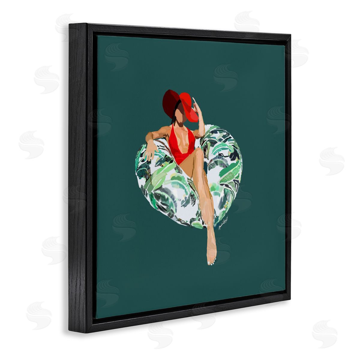 Amelia Noyes Stylish Woman Pool Float Black Floating Frame Canvas Wall Art Print