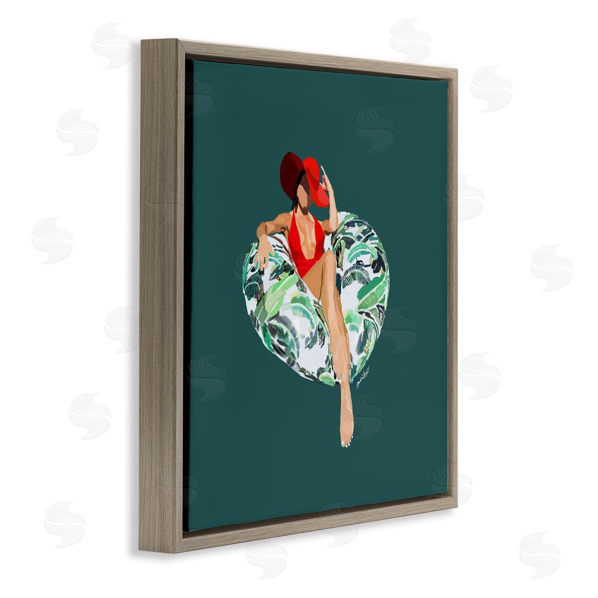 Amelia Noyes Stylish Woman Pool Float Brown Floating Frame Canvas Wall Art Print