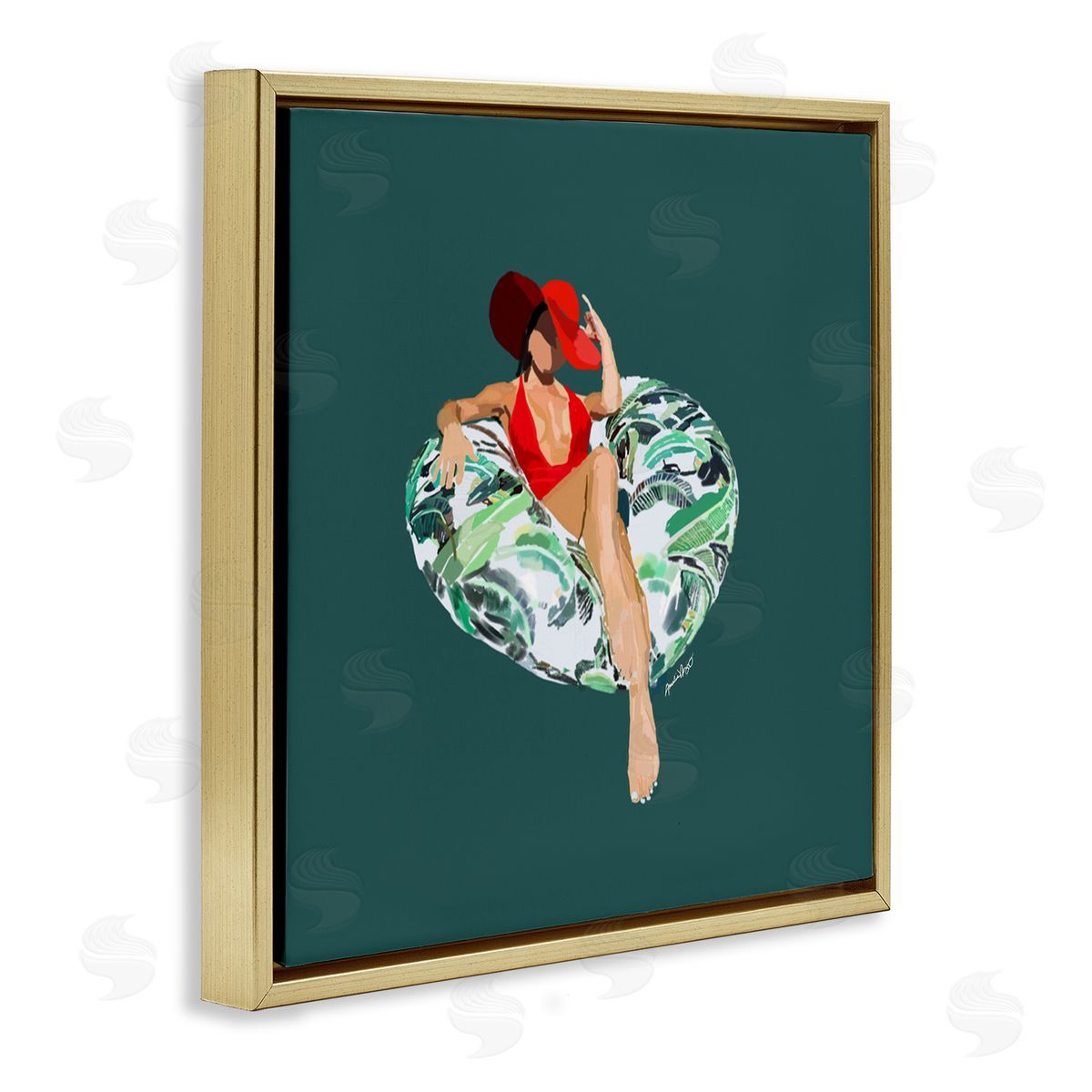 Amelia Noyes Stylish Woman Pool Float Gold Floating Frame Canvas Wall Art Print
