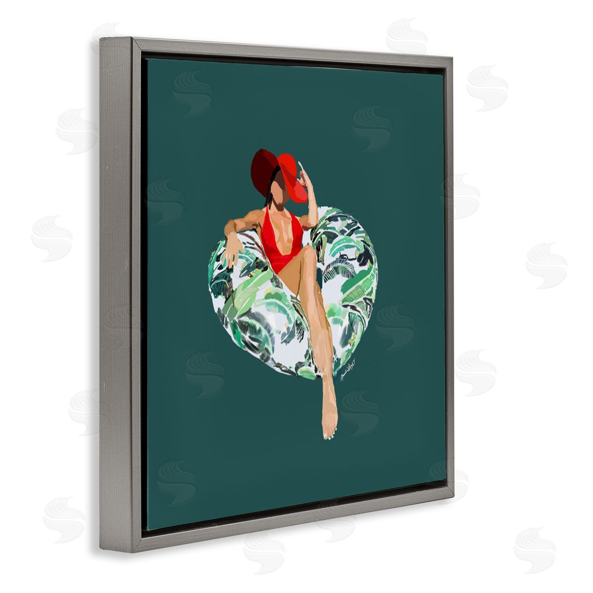 Amelia Noyes Stylish Woman Pool Float Gray Floating Frame Canvas Wall Art Print