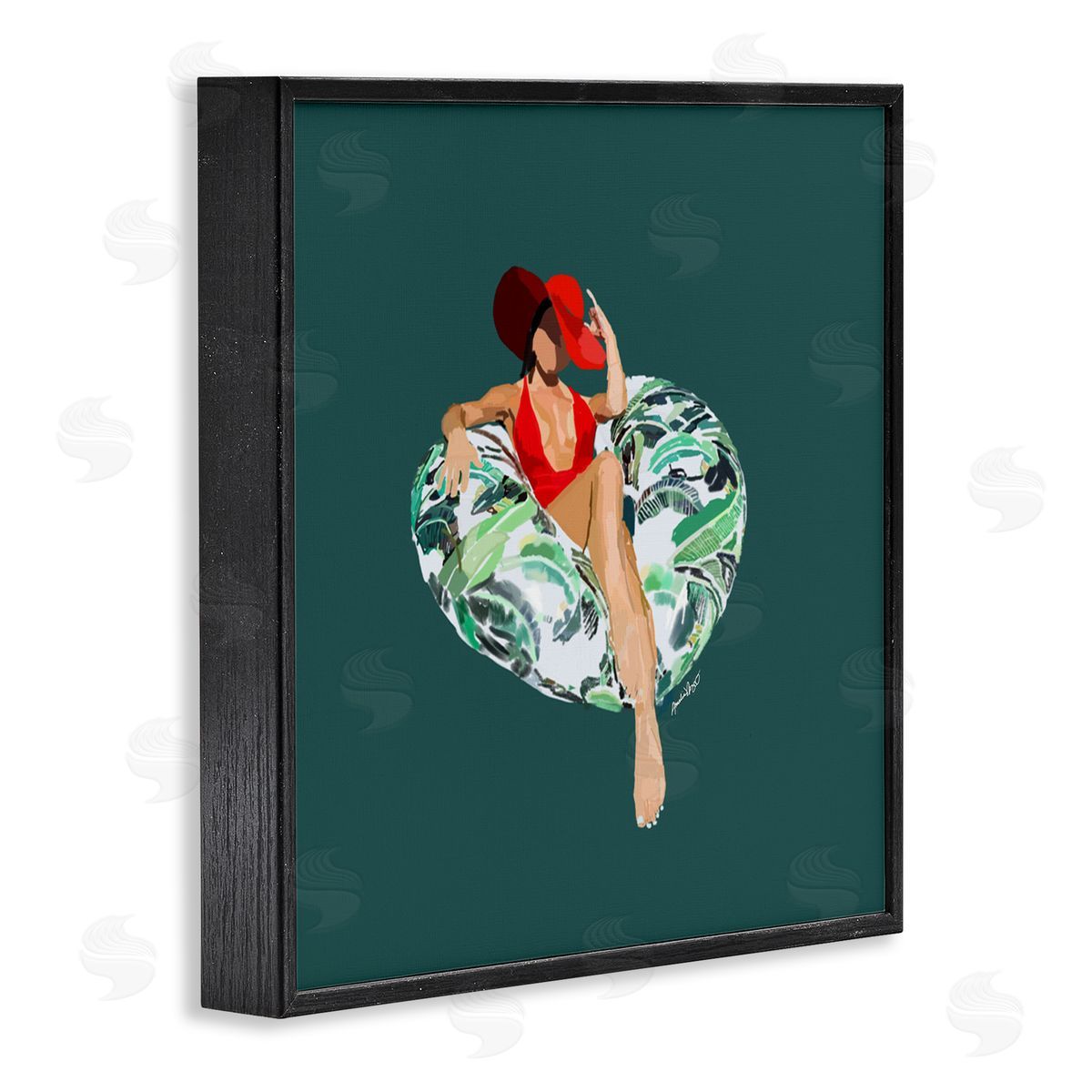 Amelia Noyes Stylish Woman Pool Float Black Framed Glicee Wall Art Print