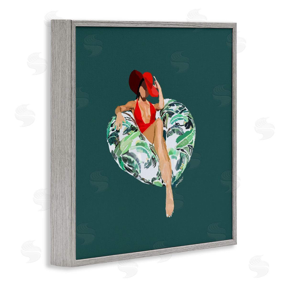 Amelia Noyes Stylish Woman Pool Float Gray Framed Glicee Wall Art Print