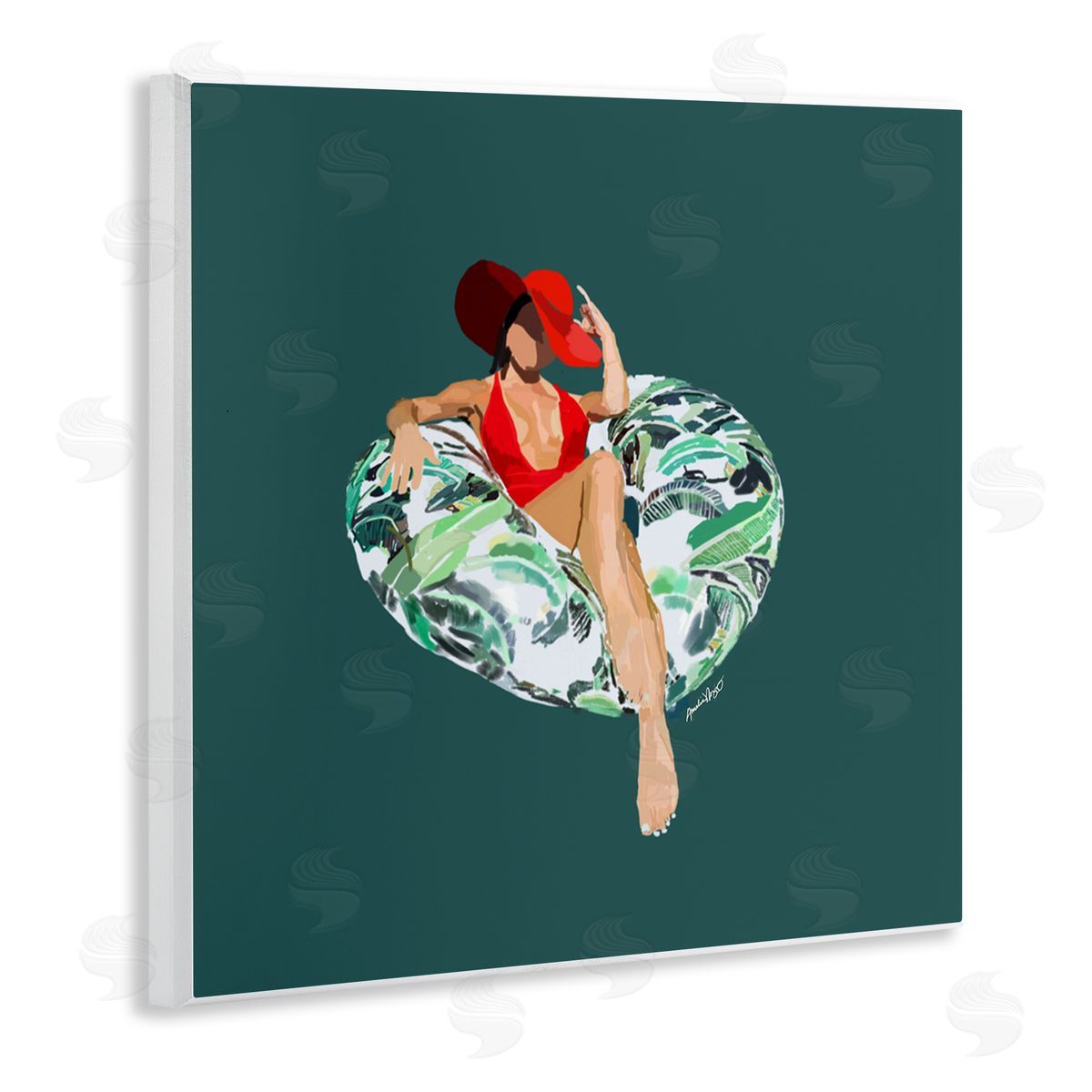 Amelia Noyes Stylish Woman Pool Float Wooden Wall Plaque Art Print