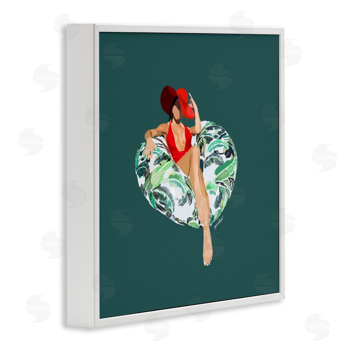Amelia Noyes Stylish Woman Pool Float White Framed Glicee Wall Art Print