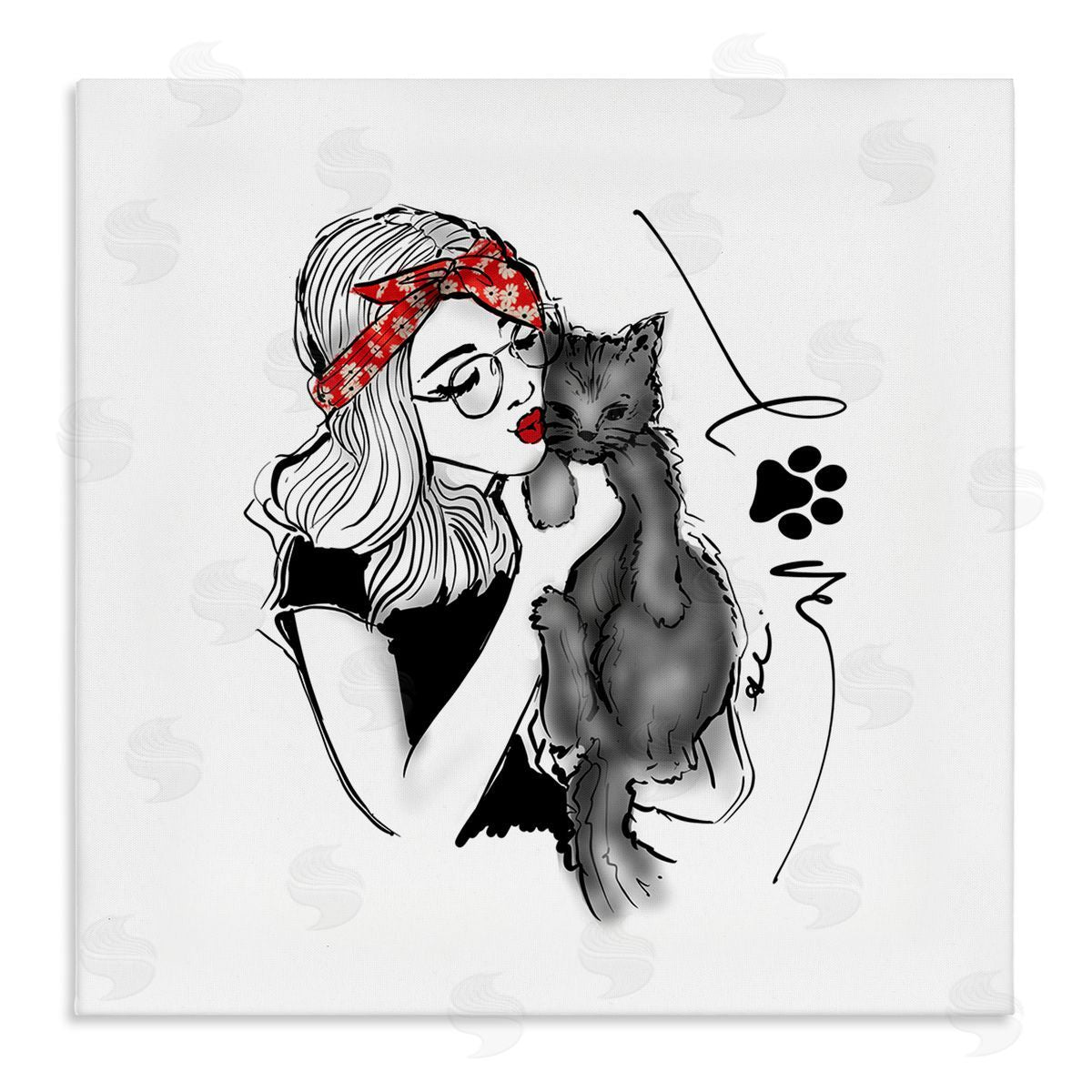 Alison Petrie Love Glam Cat Cuddle Stretched Canvas Wall Art Print