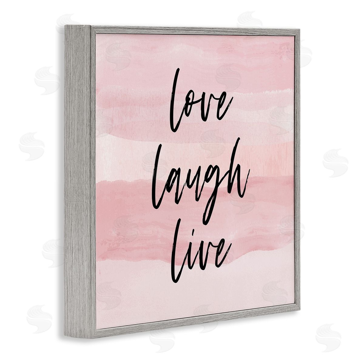 Pink Love Laugh Live Phrase Grey Frame Print Wall Art, Home Decor by Martina Pavlova