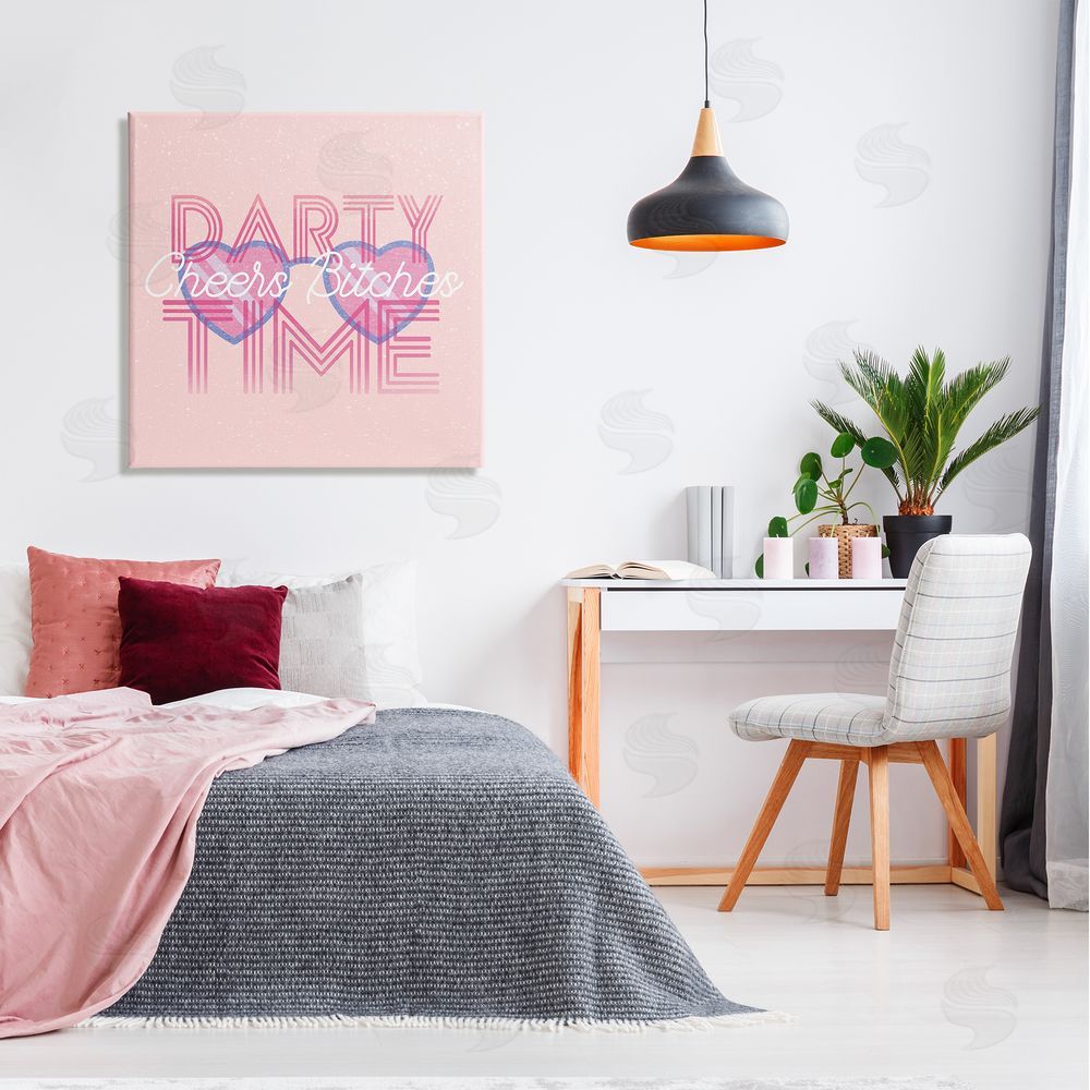 Stupell Studio Cheers Party Time Pink Phrase Canvas Wall Art in Room