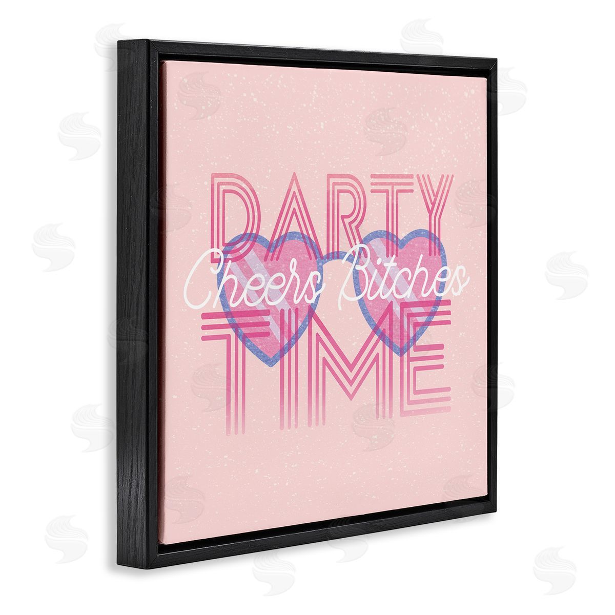 Stupell Studio Cheers Party Time Pink Phrase Black Floating Frame Canvas Wall Art Print