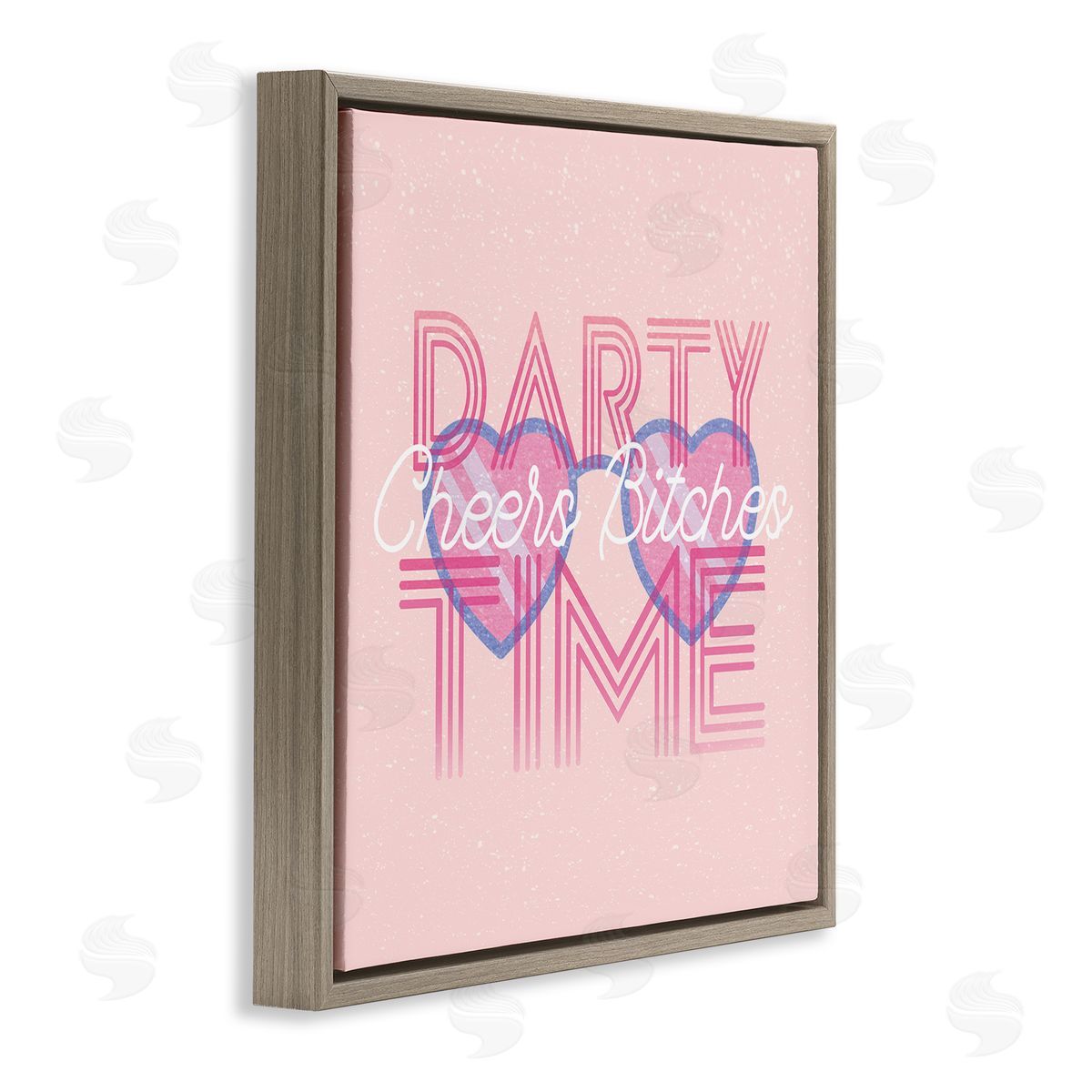 Stupell Studio Cheers Party Time Pink Phrase Brown Floating Frame Canvas Wall Art Print