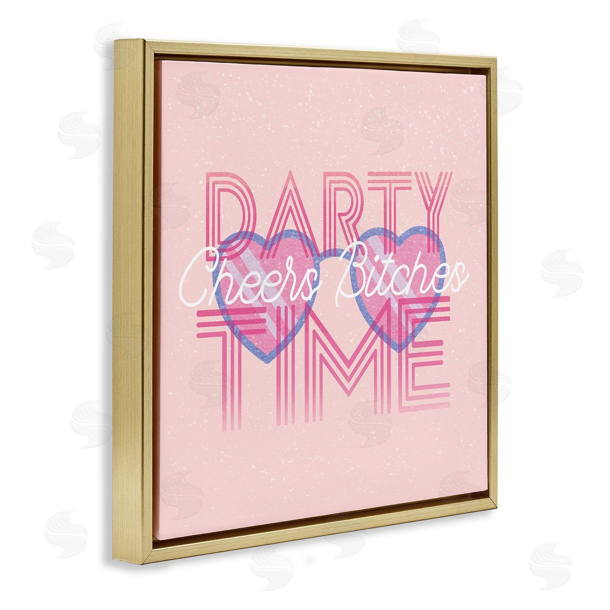 Stupell Studio Cheers Party Time Pink Phrase Gold Floating Frame Canvas Wall Art Print