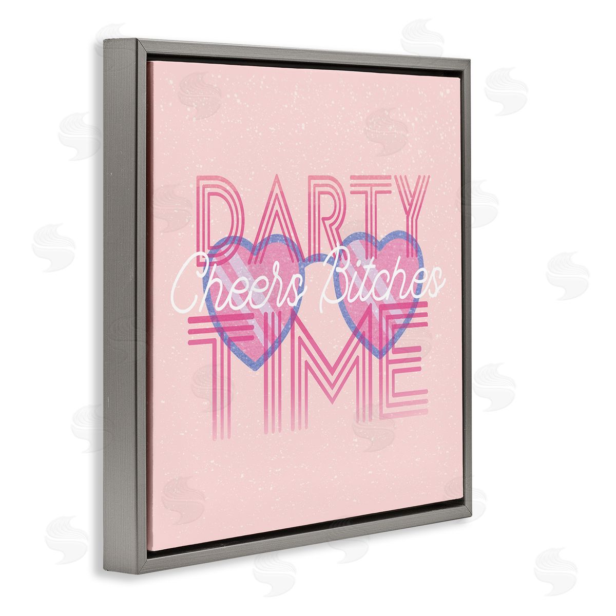 Stupell Studio Cheers Party Time Pink Phrase Gray Floating Frame Canvas Wall Art Print
