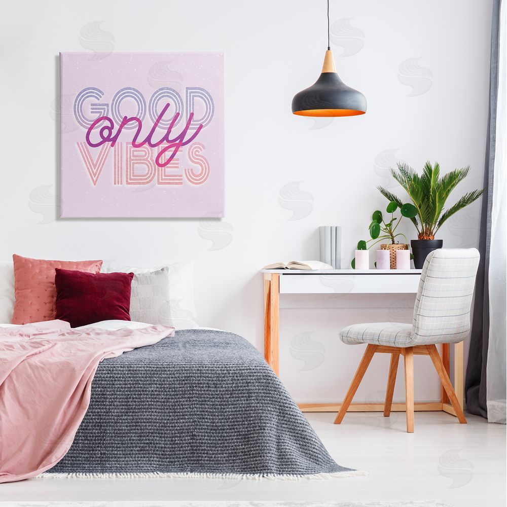 Stupell Studio Good Vibes Only Retro Text Canvas Wall Art in Room