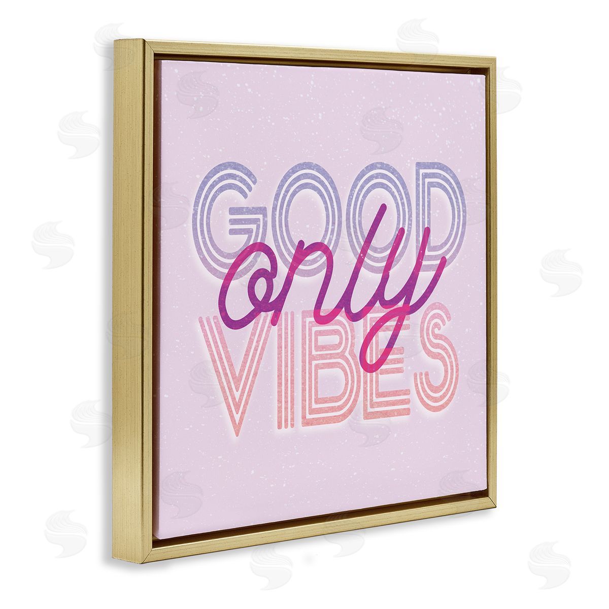 Stupell Studio Good Vibes Only Retro Text Gold Floating Frame Canvas Wall Art Print