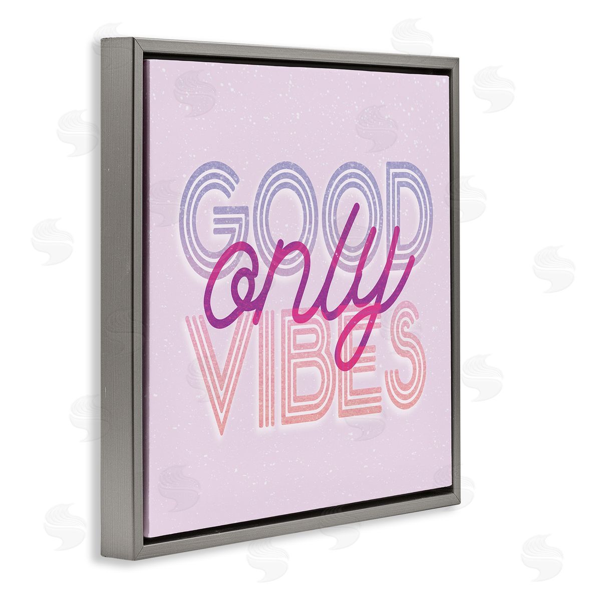 Stupell Studio Good Vibes Only Retro Text Gray Floating Frame Canvas Wall Art Print