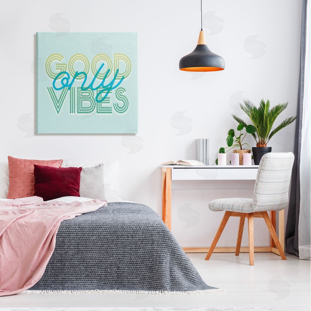 Stupell Studio Good Vibes Only Blue Retro Canvas Wall Art in Room