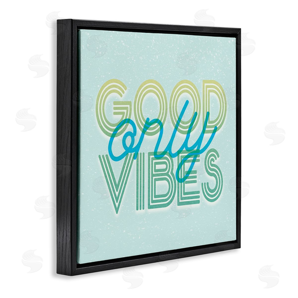 Stupell Studio Good Vibes Only Blue Retro Black Floating Frame Canvas Wall Art Print