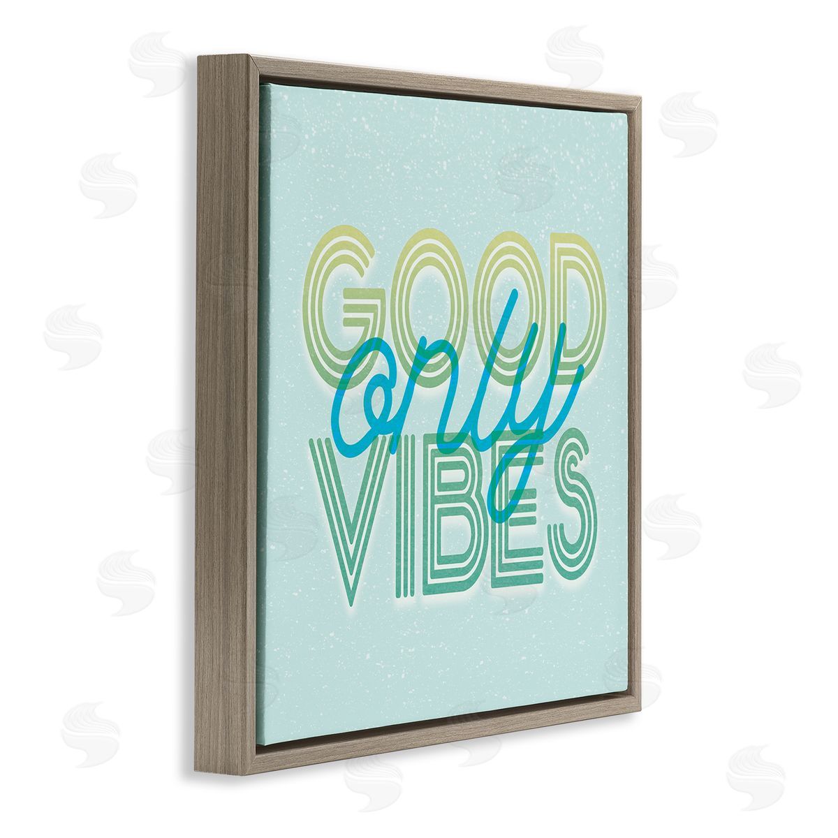 Stupell Studio Good Vibes Only Blue Retro Brown Floating Frame Canvas Wall Art Print