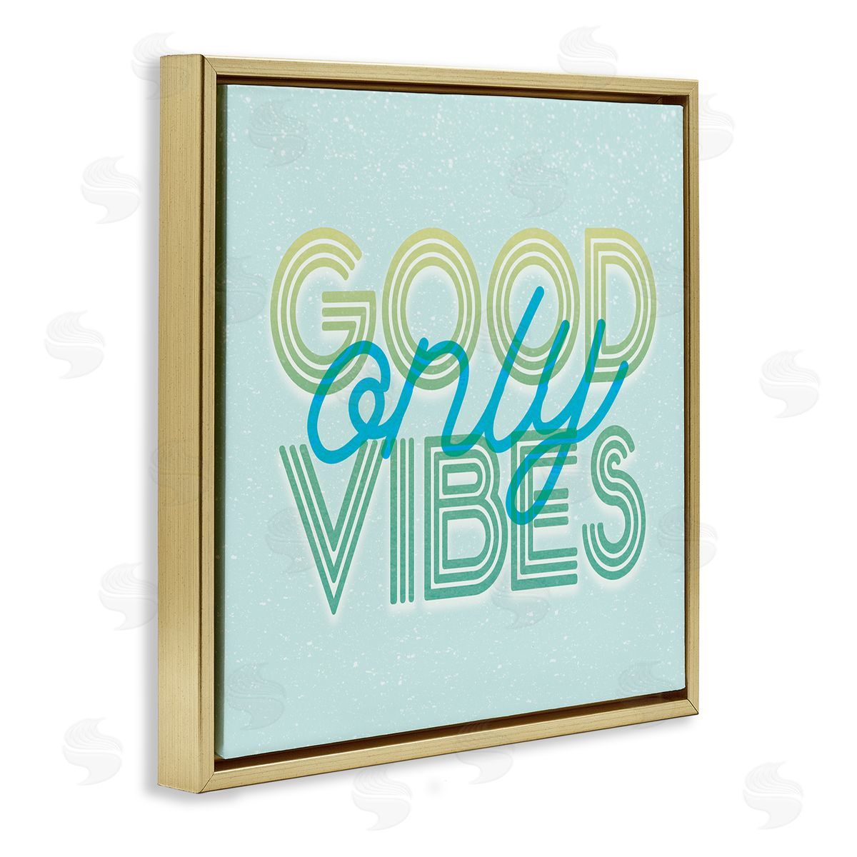 Stupell Studio Good Vibes Only Blue Retro Gold Floating Frame Canvas Wall Art Print