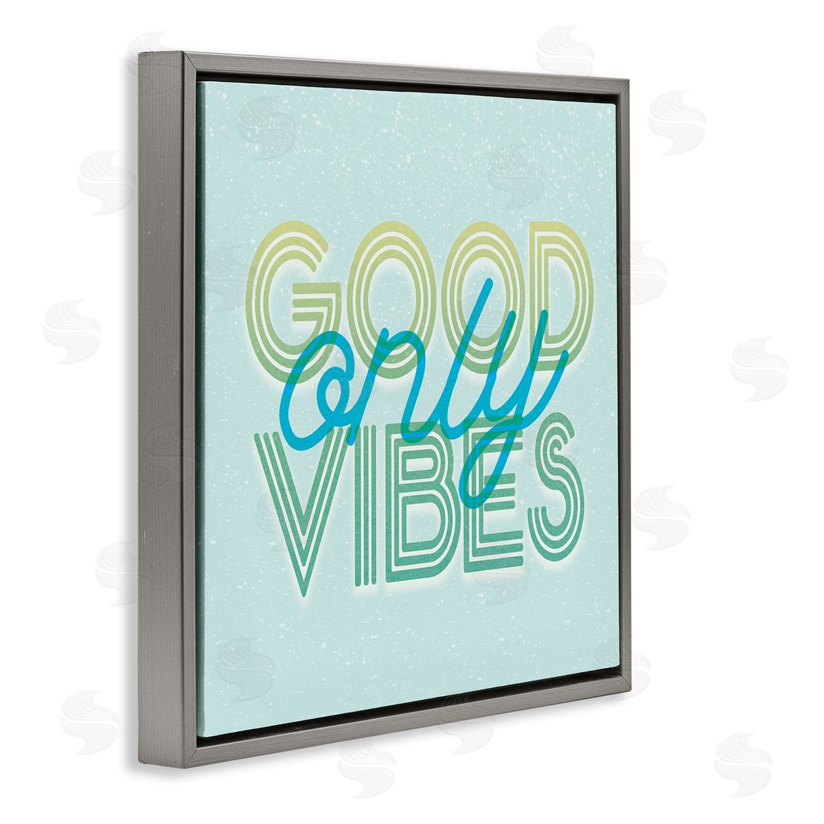 Stupell Studio Good Vibes Only Blue Retro Gray Floating Frame Canvas Wall Art Print