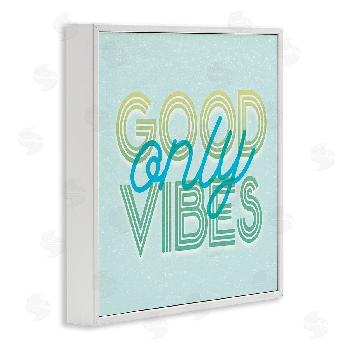 Stupell Studio Good Vibes Only Blue Retro White Framed Glicee Wall Art Print