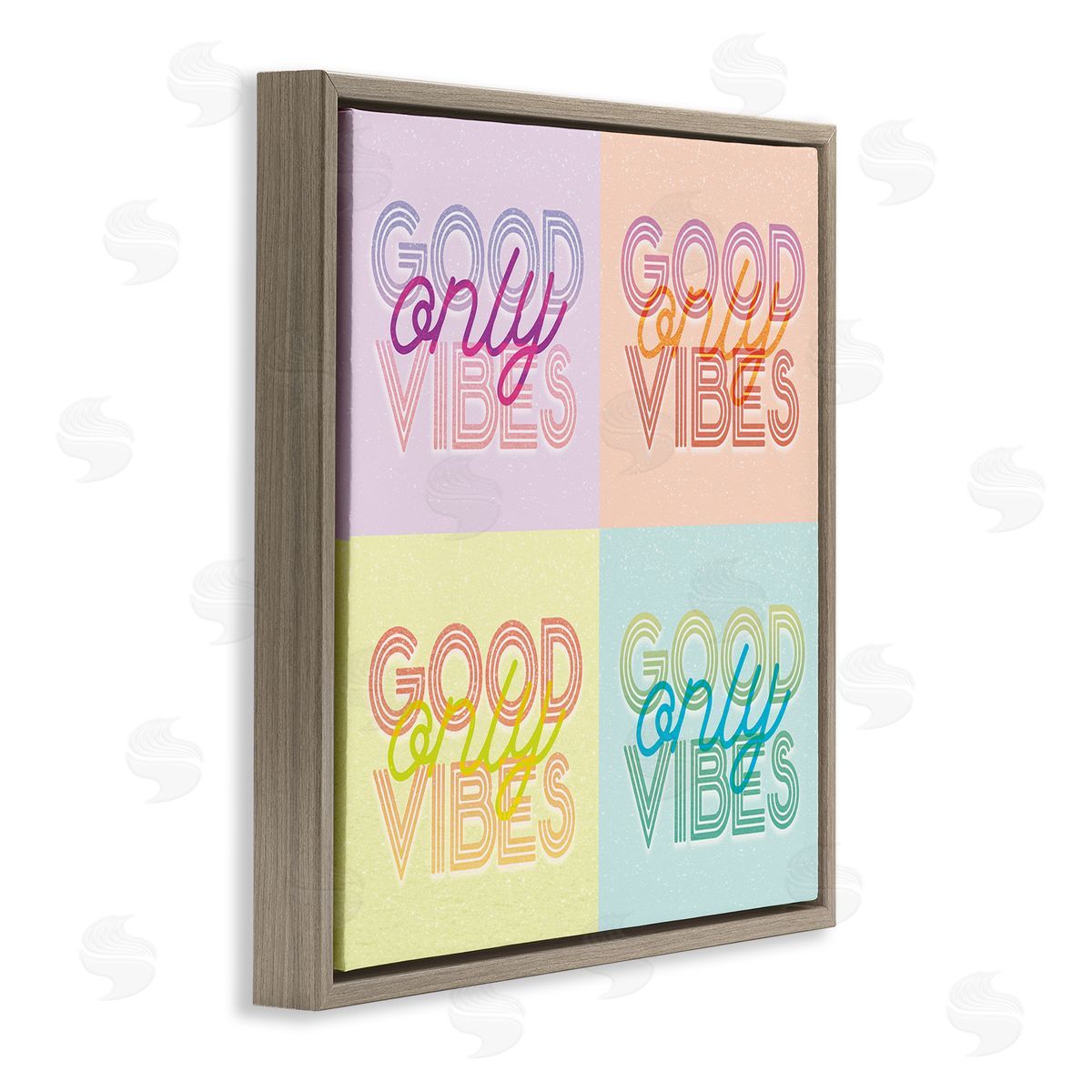 Stupell Studio Pop Style Good Vibes Only Brown Floating Frame Canvas Wall Art Print