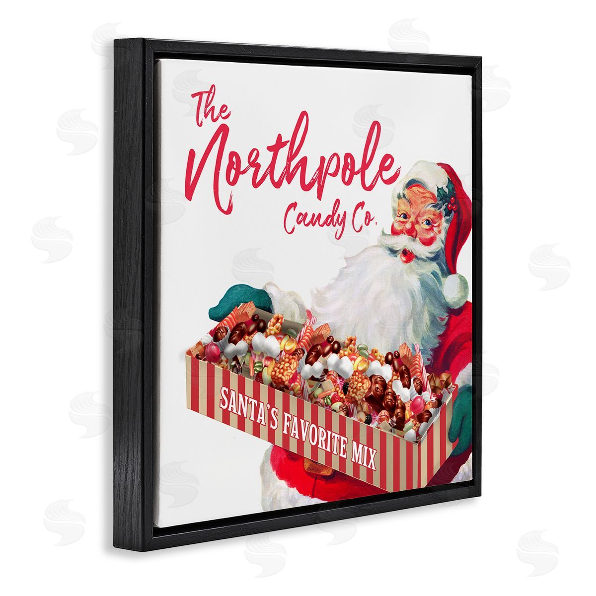 The Saturday Evening Post Vintage Northpole Candy Santa Claus Black Floating Frame Canvas Wall Art Print