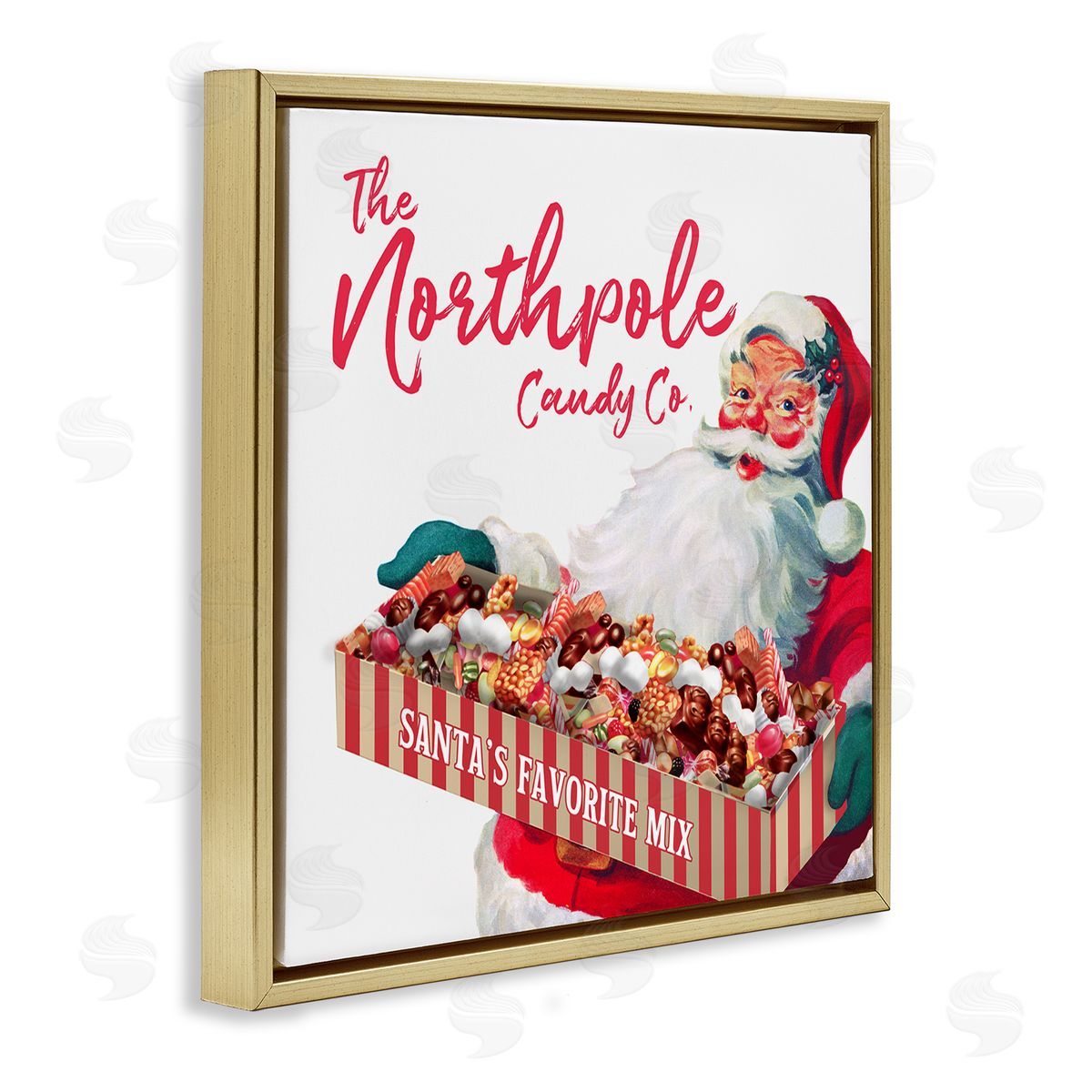 The Saturday Evening Post Vintage Northpole Candy Santa Claus Gold Floating Frame Canvas Wall Art Print