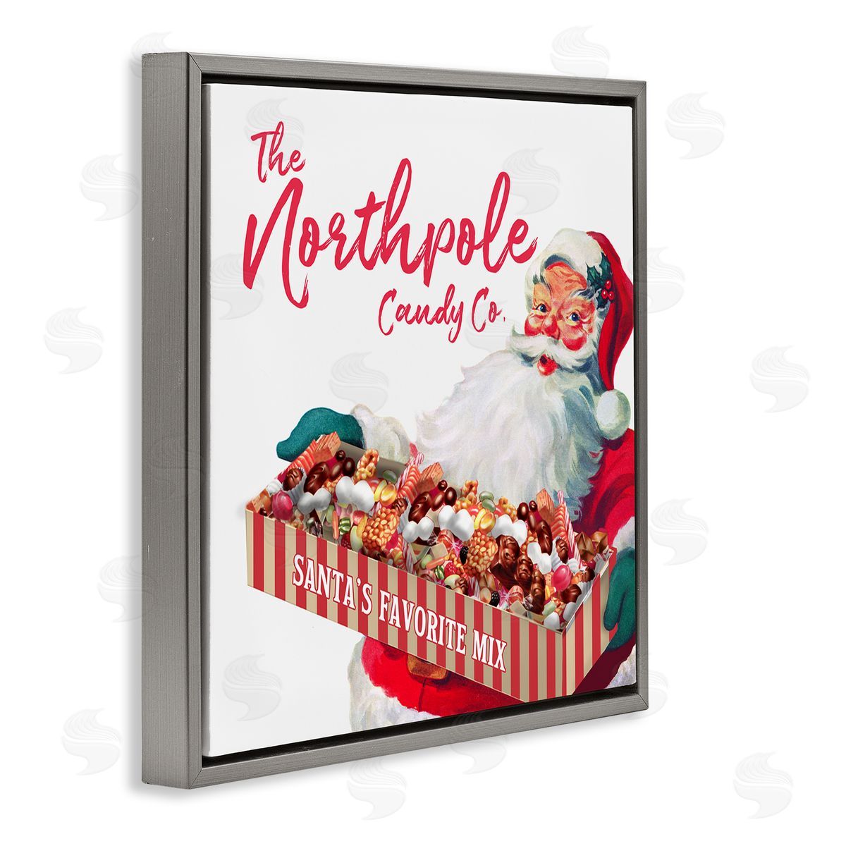 The Saturday Evening Post Vintage Northpole Candy Santa Claus Gray Floating Frame Canvas Wall Art Print