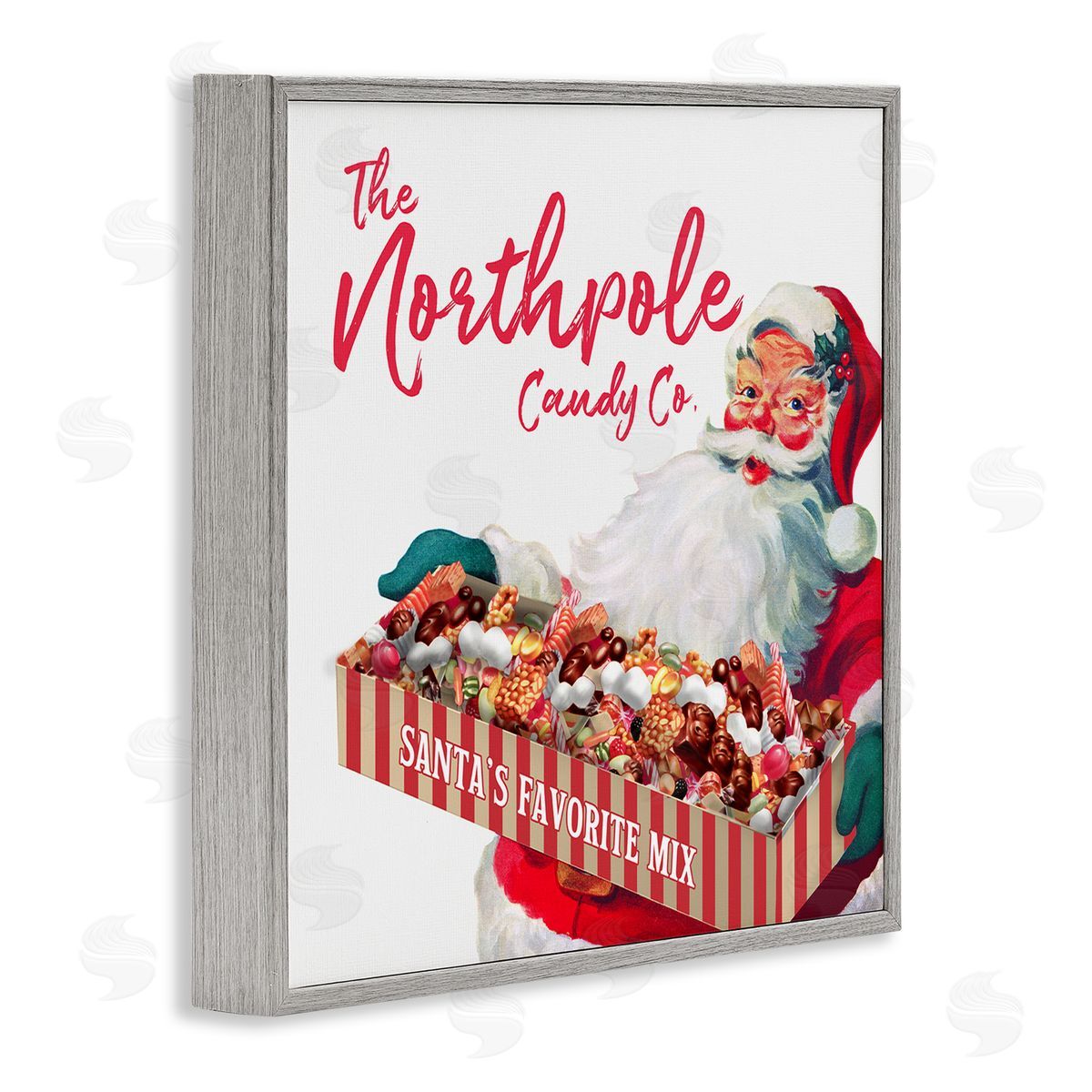 The Saturday Evening Post Vintage Northpole Candy Santa Claus Gray Framed Glicee Wall Art Print