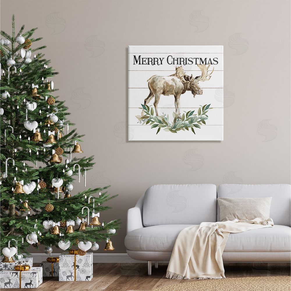 Carol Robinson Merry Christmas Moose Laurel  Canvas Wall Art in Room