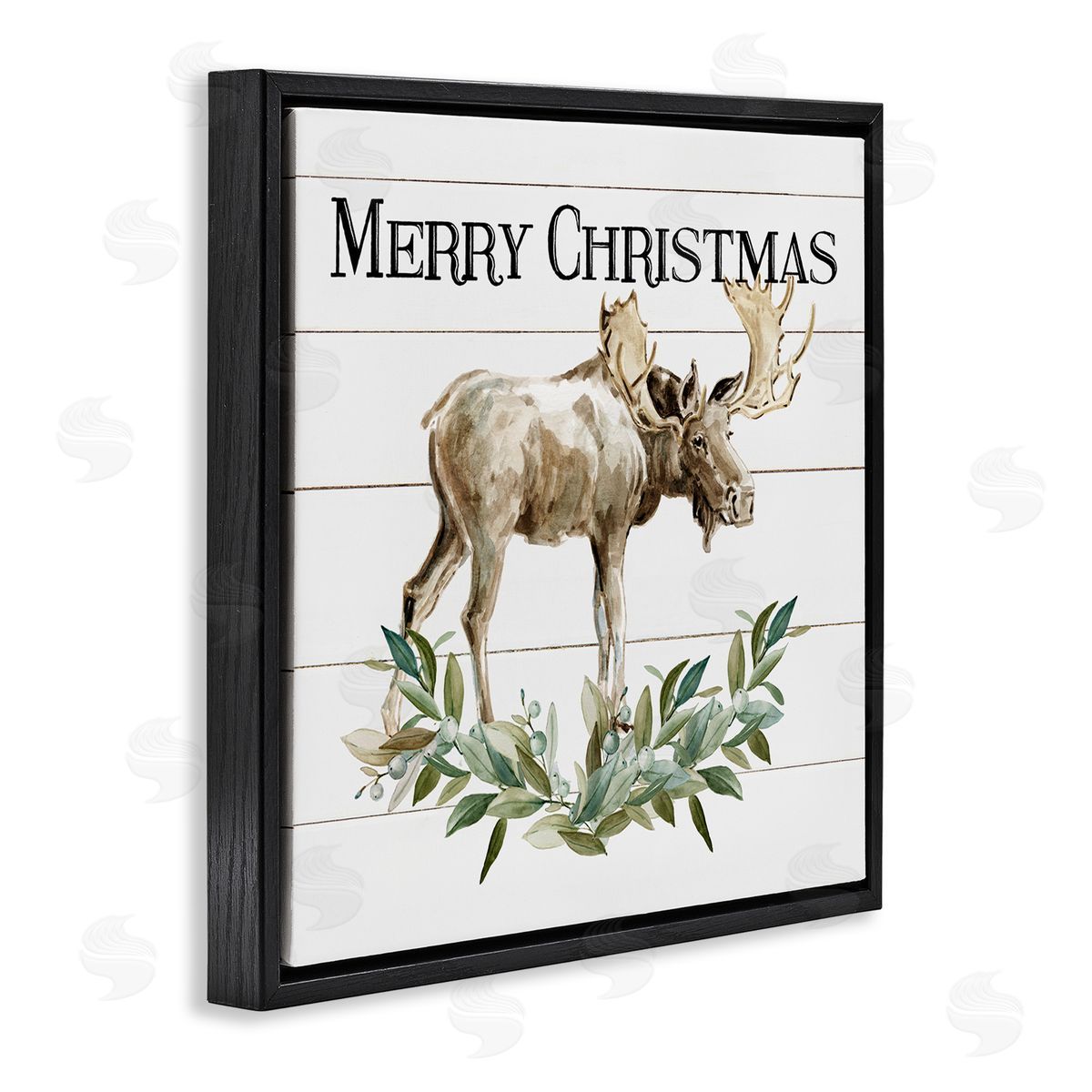 Carol Robinson Merry Christmas Moose Laurel  Black Floating Frame Canvas Wall Art Print