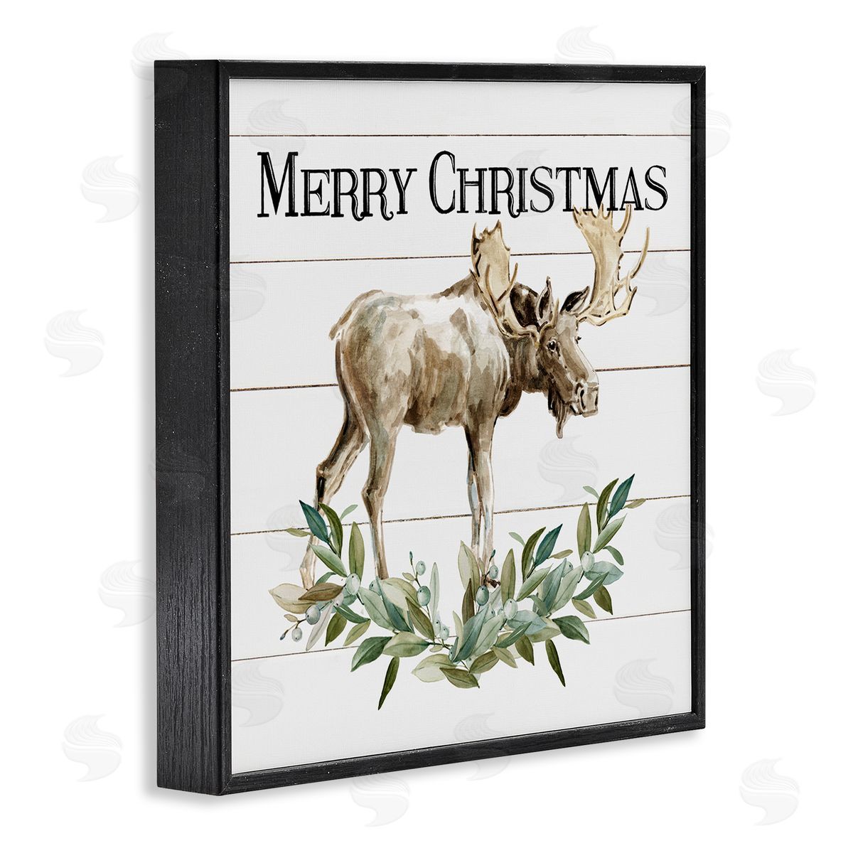 Carol Robinson Merry Christmas Moose Laurel  Black Framed Glicee Wall Art Print